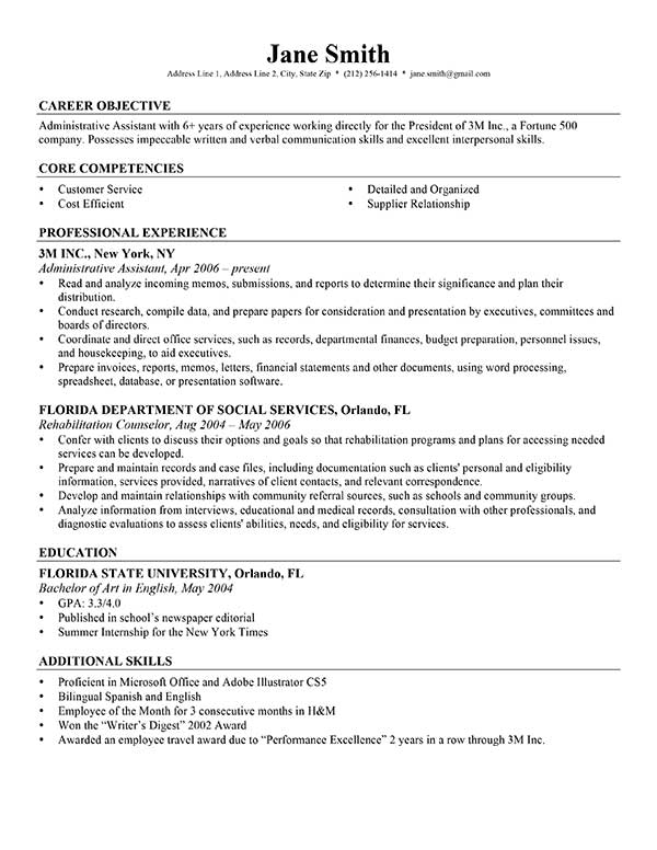 Free Professional Career Objective Resume Templates in Microsoft Word ...