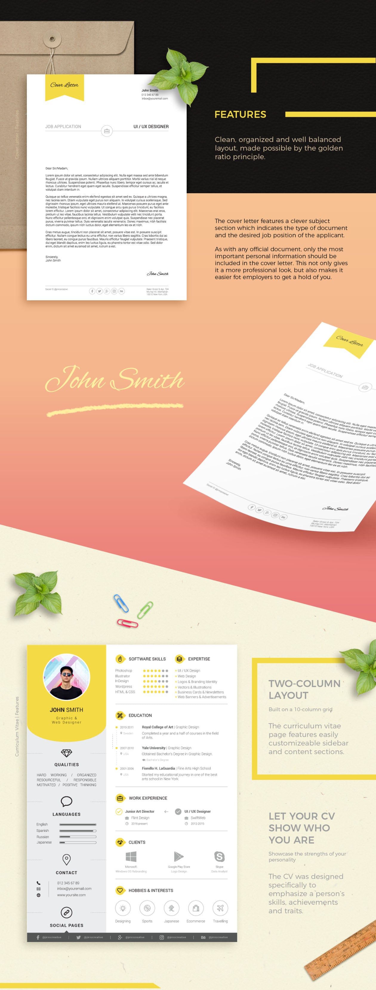 Free Resume and Cover Letter Print Templates in Illustrator (AI), Photoshop (PSD) and Indesign (INDD) Formats