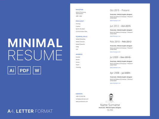 Free Simple CV Resume Set Template in Illustrator (AI) and Microsoft Word Formats