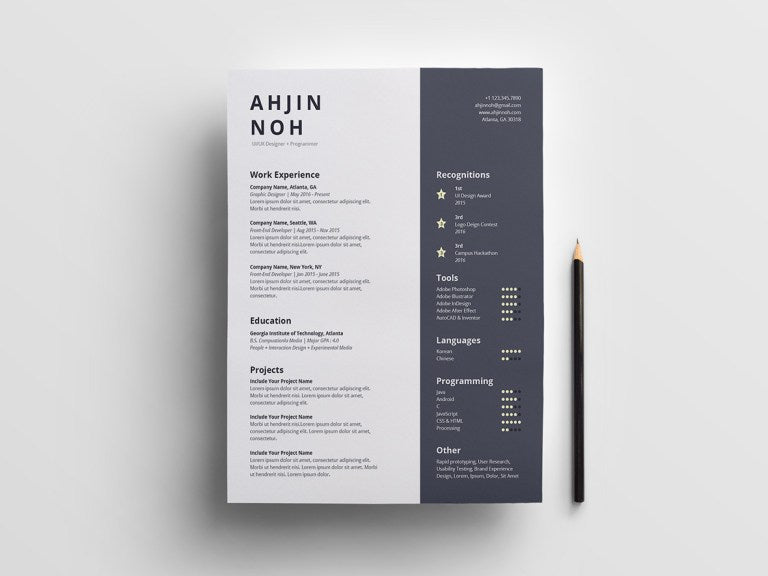 Free Minimal Two Column Resume CV Template in Indesign (INDD) Format