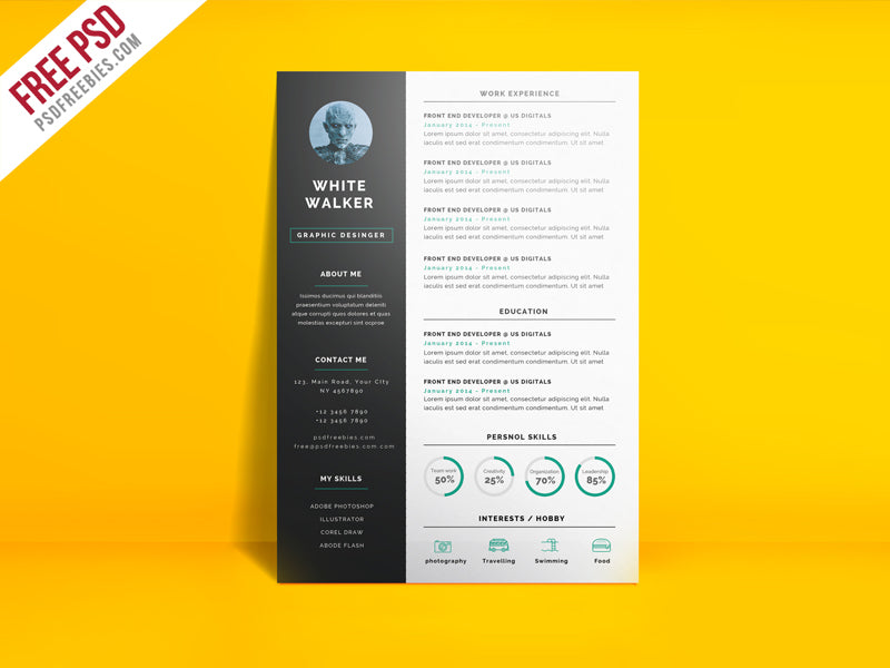 Free Simple and Clean Photo CV Resume Template in Photoshop (PSD) Format