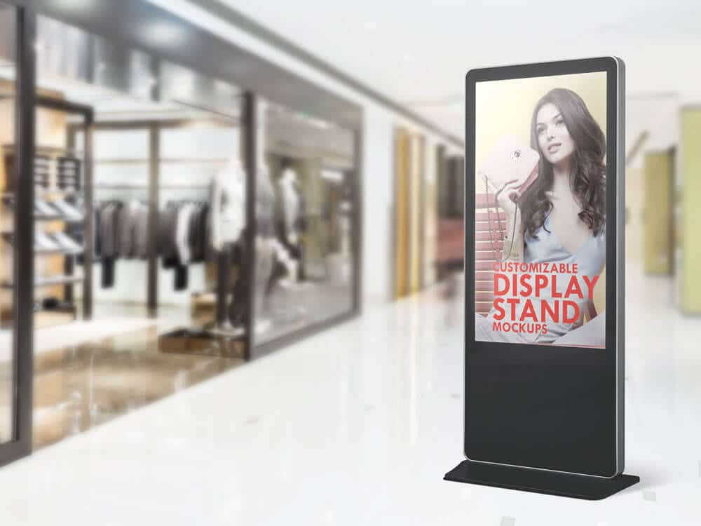 Free Stand Display Sign Mockup – CreativeBooster