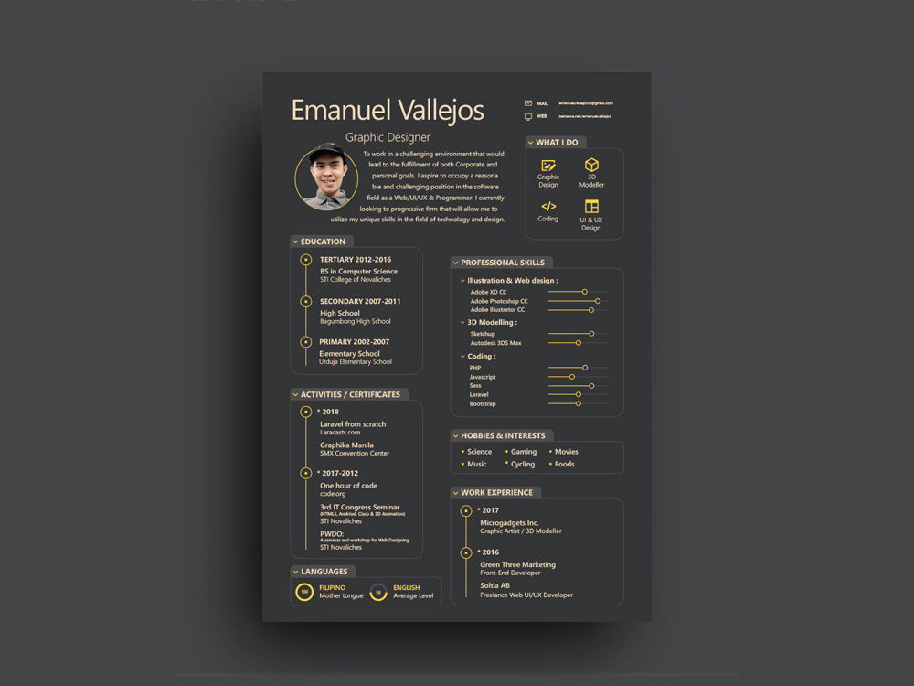 Free Black Resume CV Template with Attractive Design in Illustrator (AI) Format