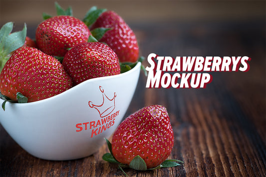 Free Strawberry’s in a White Bowl Mockup