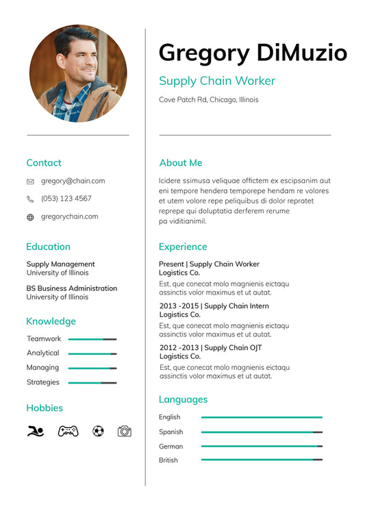 Free Supply Chain Worker Photo Resume CV Template in Photoshop (PSD) Format