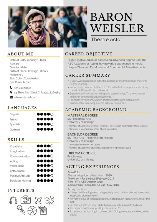 Free Theatre Resume CV Template in Photoshop (PSD) Format