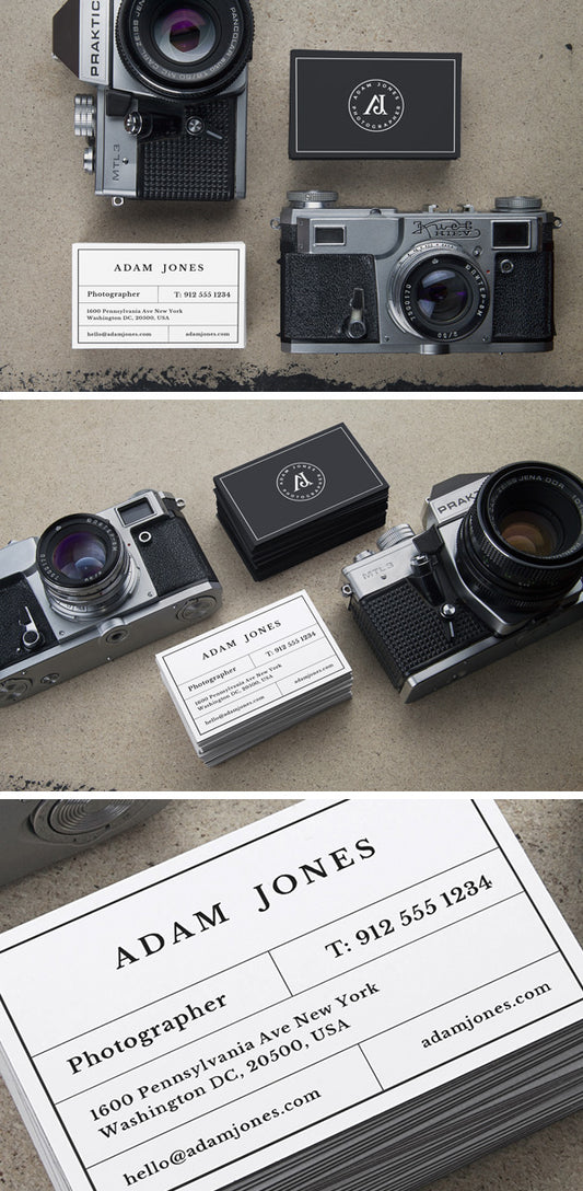 Free White Business Card with Vintage Film Cameras Mockup