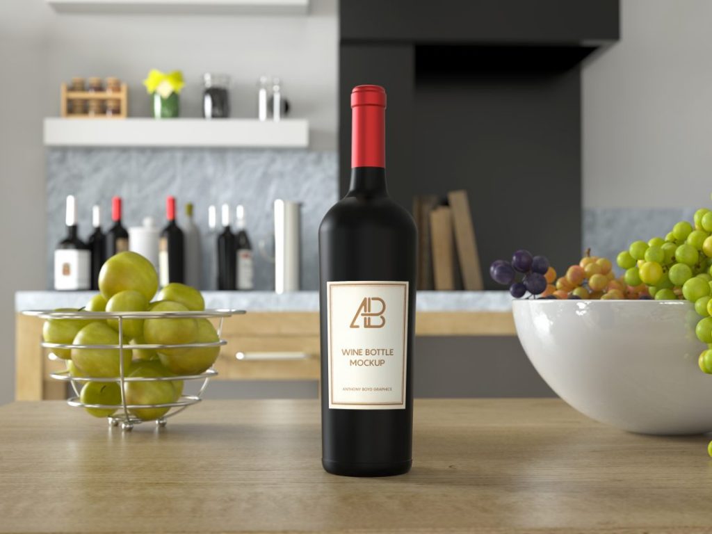 Free Wine Bottle PSD Mockup