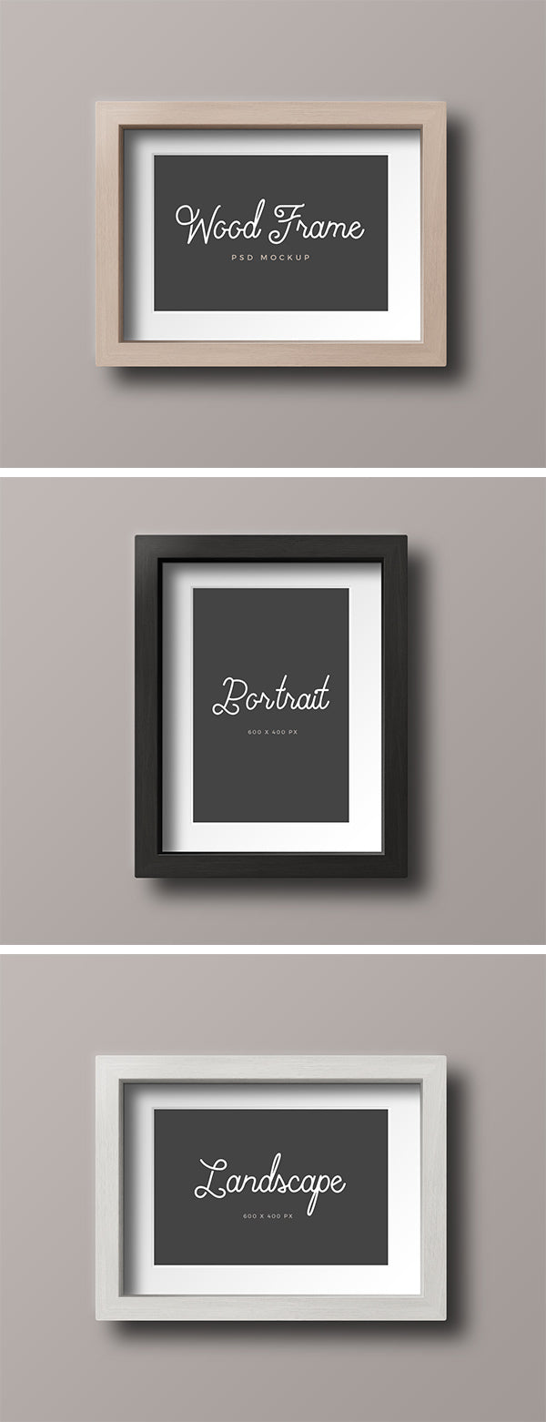 Free Wood Photo Frame Mockup in Vertical and Horizontal View