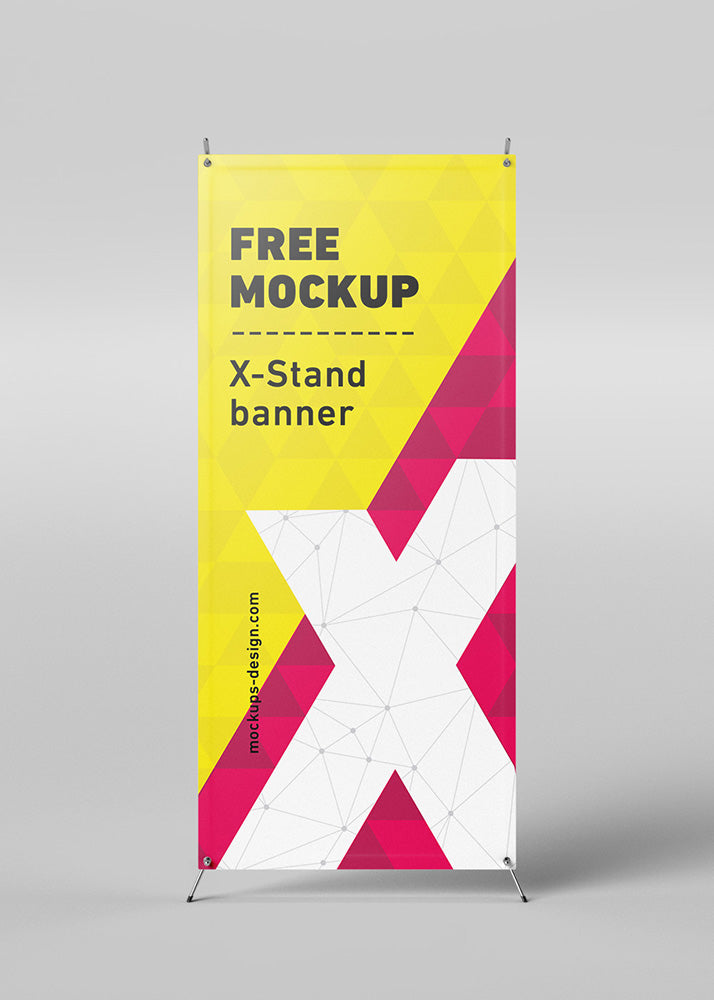 Free X-Stand Advertisement Banners Mockup 4 Views or Angles