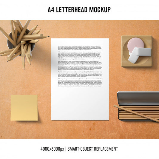 Free A4 Letterhead Mockup With Sticky Note Psd