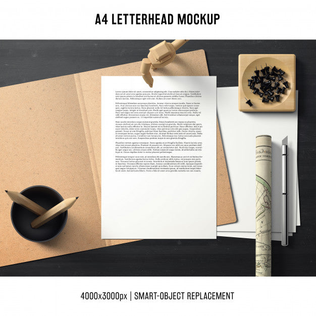 Free A4 Letterhead Mockup With Workspace Concept Psd