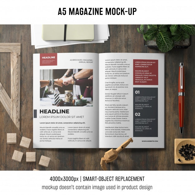 Free A5 Brochure Mockup On Desk Psd