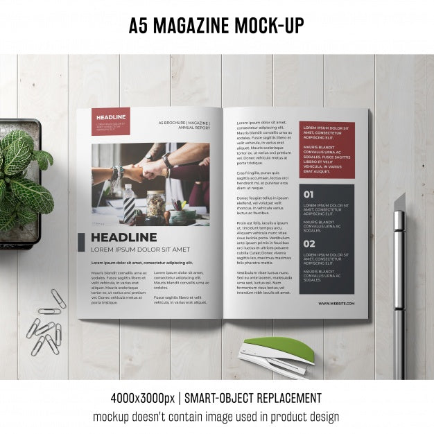 Free A5 Magazine Mockup On Table Psd