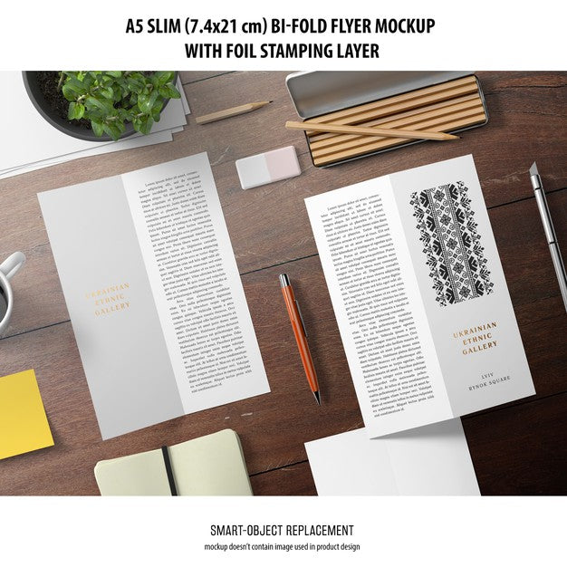 Free A5 Slim Bi-Fold Flyer Mockup Psd