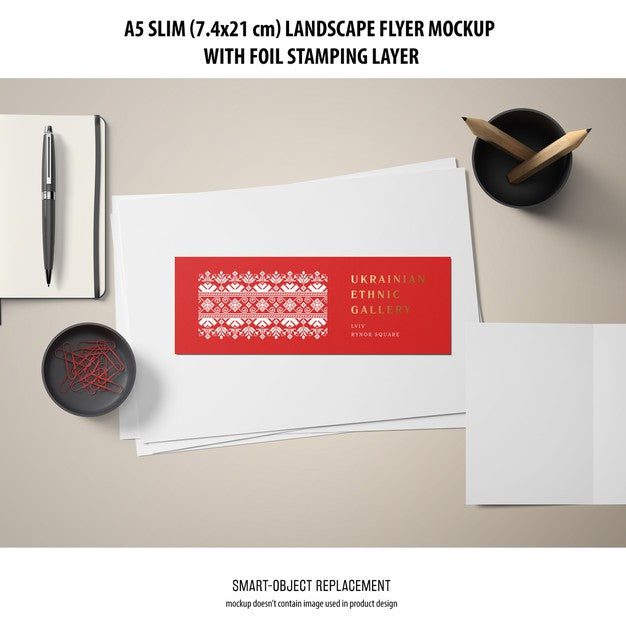 Free A5 Slim Landscape Flyer Mockup Psd