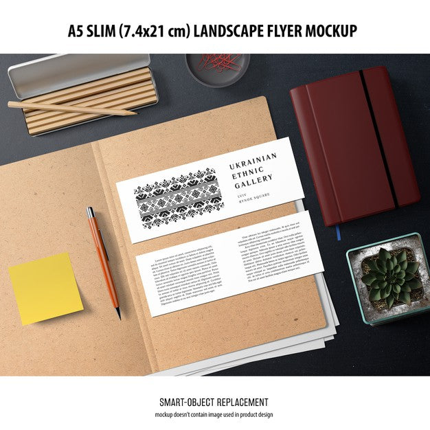 Free A5 Slim Landscape Flyer Mockup Psd