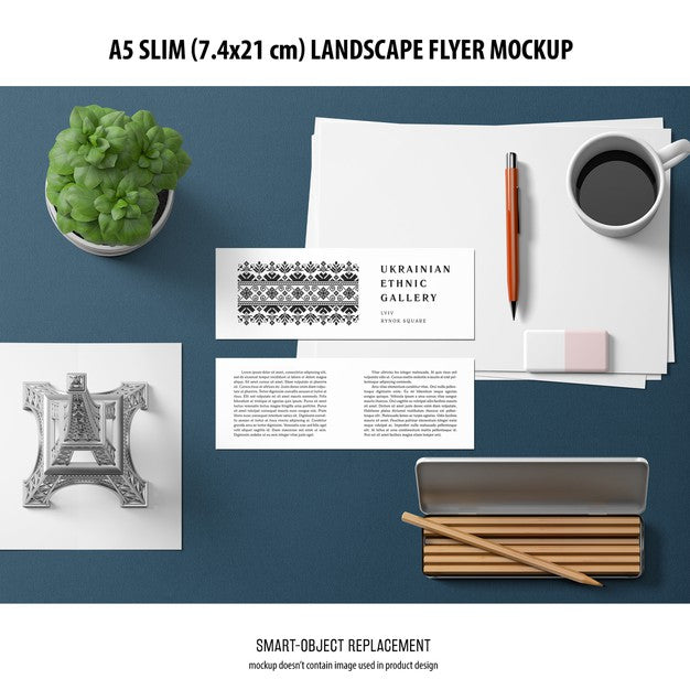 Free A5 Slim Landscape Flyer Mockup Psd