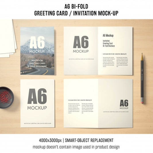 Free A6 Bi-Fold Greeting Card Mockup Design Psd