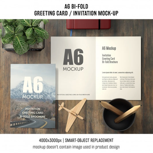Free A6 Bi-Fold Greeting Card Template With Basil Plant Psd