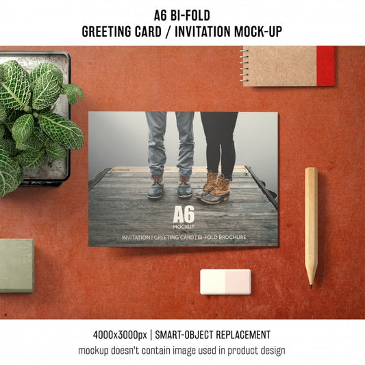 Free A6 Bi-Fold Invitation Card Mockup Design Psd