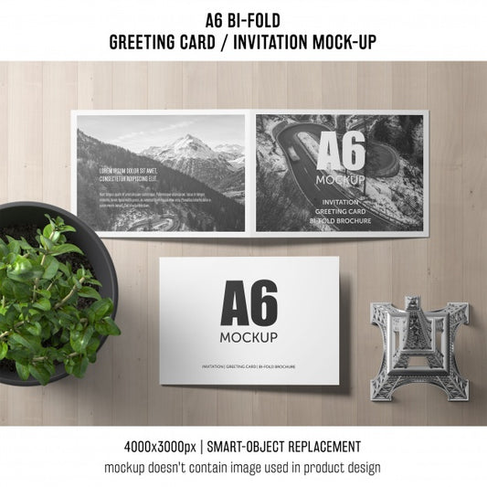 Free A6 Bi-Fold Invitation Card Template With Plant Psd