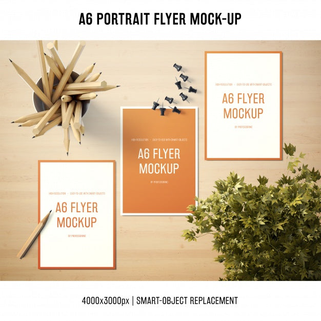 Free A6 Portrait Flyer Mock-Up Of Three Psd