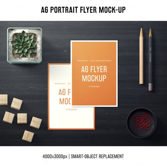 Free A6 Portrait Flyer Mock-Up With Pencils Psd