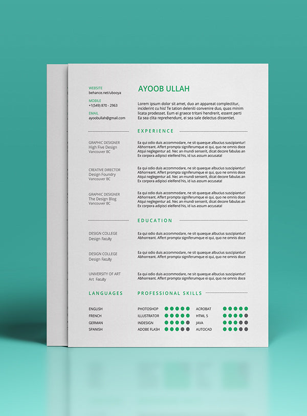 Free Resume Template for Photoshop (PSD) and Illustrator (AI) Format