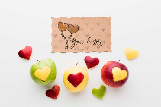 Free Above View Apples With Heart Shapes Psd