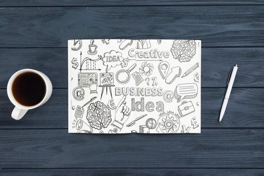 Free Above View Arrangement With Notebook On Wooden Background Psd