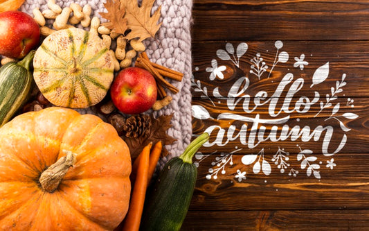 Free Above View Arrangement With Pumpkin And Copy-Space Psd