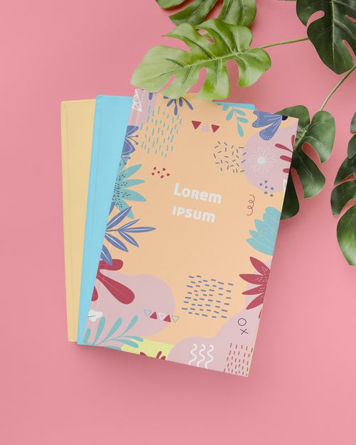 Free Above View Books And Monstera Plant Psd