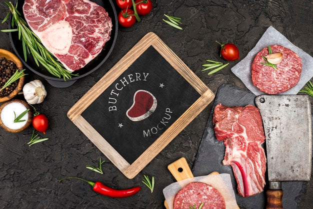 Free Above View Butcher Shop With Burgers Meat Psd