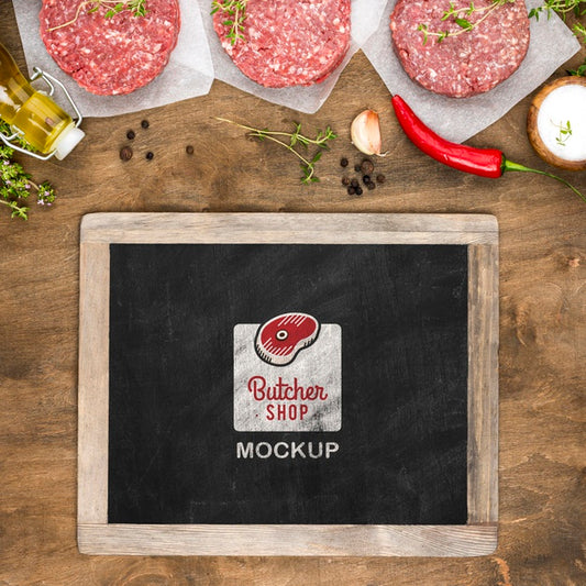Free Above View Butcher Shop With Fresh Meat Psd