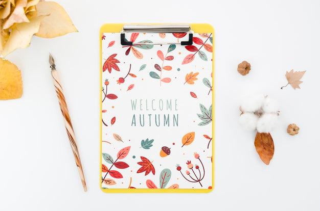 Free Above View Clipboard Mock-Up With Welcome Autumn Psd