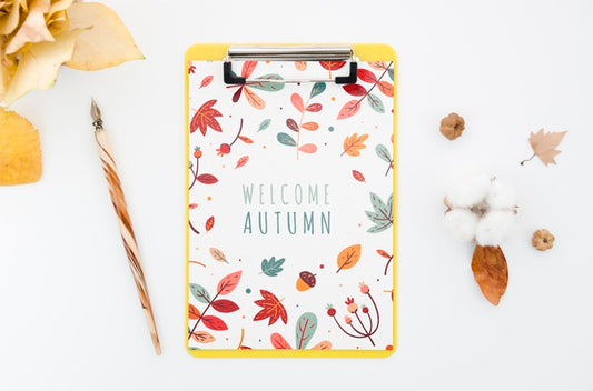 Free Above View Clipboard Mock-Up With Welcome Autumn Psd