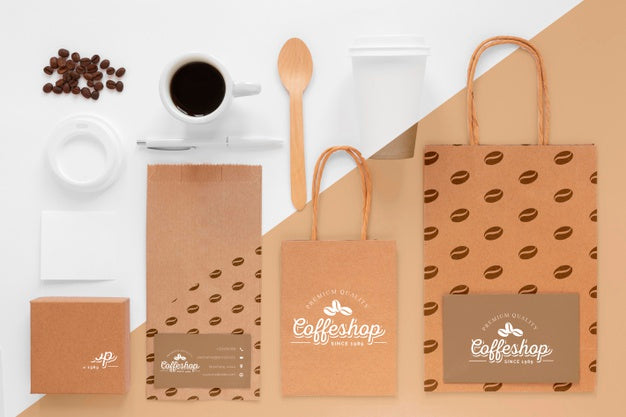 Free Above View Coffee Beans And Branding Items Psd