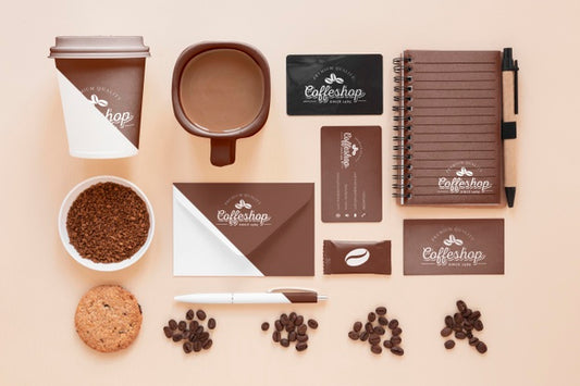 Free Above View Coffee Branding Concept With Beans Psd