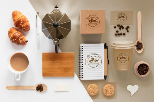 Free Above View Coffee Branding Items Assortment Psd