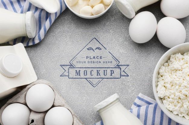 Free Above View Dairy Products Mock-Up Psd