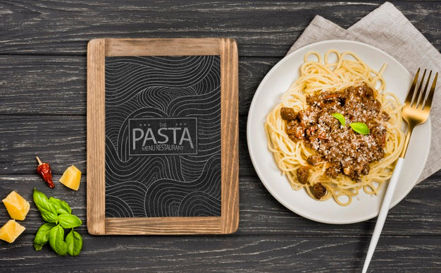 Free Above View Delicious Pasta On Plate Psd