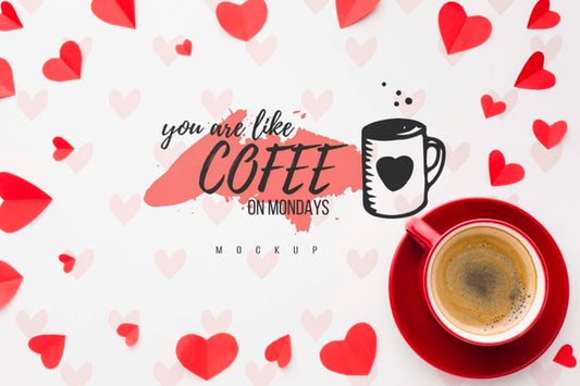 Free Above View Hearts And Coffee Arrangement Psd