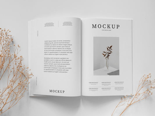 Free Above View Magazine And Plant Arrangement Psd