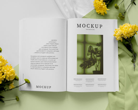 Free Above View Magazine And Plant Mockup Psd