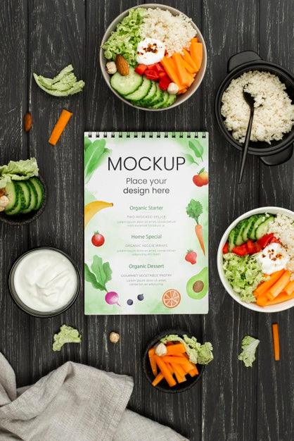 Free Above View Mock-Up With Delicious Food Psd