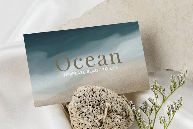 Free Abstract Business Card Mockup Dark Blue Ocean Psd