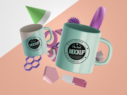 Free Abstract Mock-Up Merchandise With Bunch Of Mugs Psd