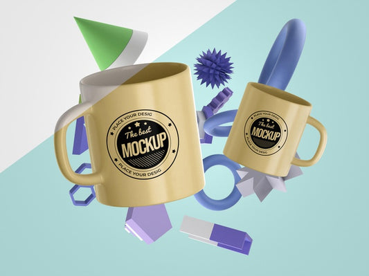 Free Abstract Mock-Up Merchandise With Bunch Of Mugs Psd