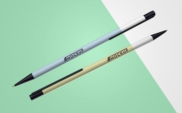 Free Abstract Mock-Up Merchandise With Bunch Of Pens Psd